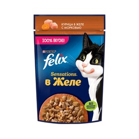 Влажный корм FELIX Sensations для кошек, курица/морковь в желе, пауч, 75 г 9388101