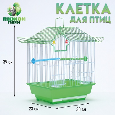 Клетка для птиц Bd-1/1d, 30×23×39 см, укомплектованная, фасовка 12 шт., зелёная