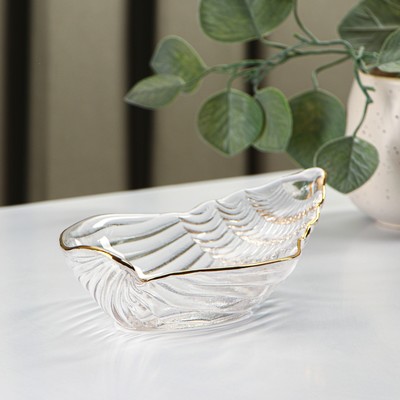 Блюдо сервировочное Magistro «Ракушка», 20×11 см, с золотой отводкой, стекло, прозрачное