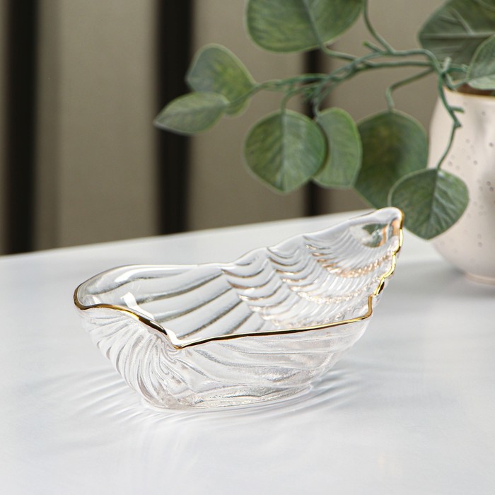 Блюдо сервировочное Magistro «Ракушка», 20×11 см, с золотой отводкой, стекло, прозрачное - Фото 1