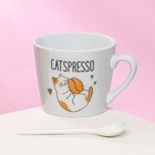 Кружка керамическая с ложкой Catspresso, 180 мл, цвет белый - Фото 2