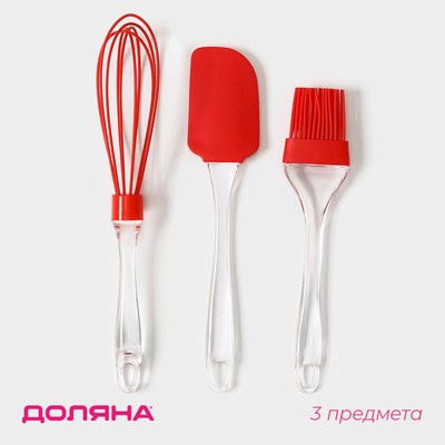 Набор для выпечки Доляна «Лёд. Макси», 3 предмета: лопатка 24 см, кисть 22 см, венчик 26 см, красный