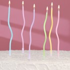 Свечи в торт коктейльные витые "С днем рождения", 6 шт, 16,5 см, разноцветные - фото 8995048