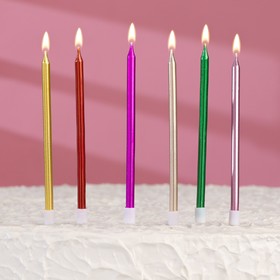 Свечи в торт коктейльные "Шайн", 6 шт, 12,5 см, металлик
