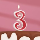 Свеча в торт на шпажке "Рубиновая коллекция", цифра 3, 5,2 см, рубиновая - Фото 1