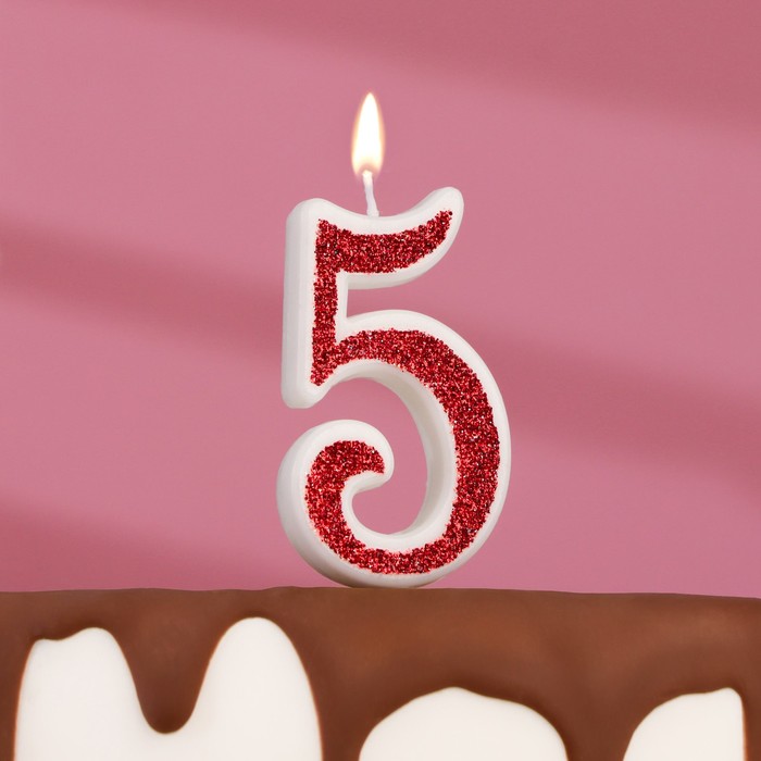 Свеча в торт на шпажке "Рубиновая коллекция", цифра 5, 5,2 см, рубиновая - Фото 1