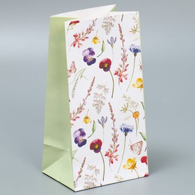 Пакет подарочный без ручек «Цветы», 10 × 19.5 × 7 см (5 шт)