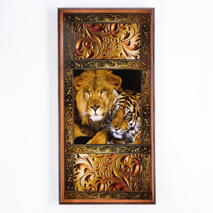 Нарды "Лев и тигр", деревянная доска 50 х 50 см, с полем для игры в шашки - фото 1909036924