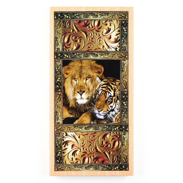 Нарды "Лев и тигр", деревянная доска 50 х 50 см, с полем для игры в шашки - фото 1909036930