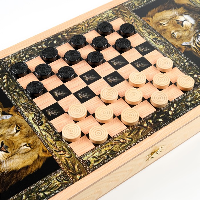 Нарды "Лев и тигр", деревянная доска 50 х 50 см, с полем для игры в шашки - фото 1909036931