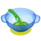 Набор для кормления: миска на присоске с крышкой, ложка, цвет голубой - фото 4366213
