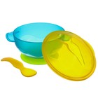 Набор для кормления: миска на присоске с крышкой, ложка, цвет бирюзовый - фото 4366218