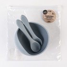 Тарелка детская на присоске и столовые приборы M&B, силикон, серый - Фото 5