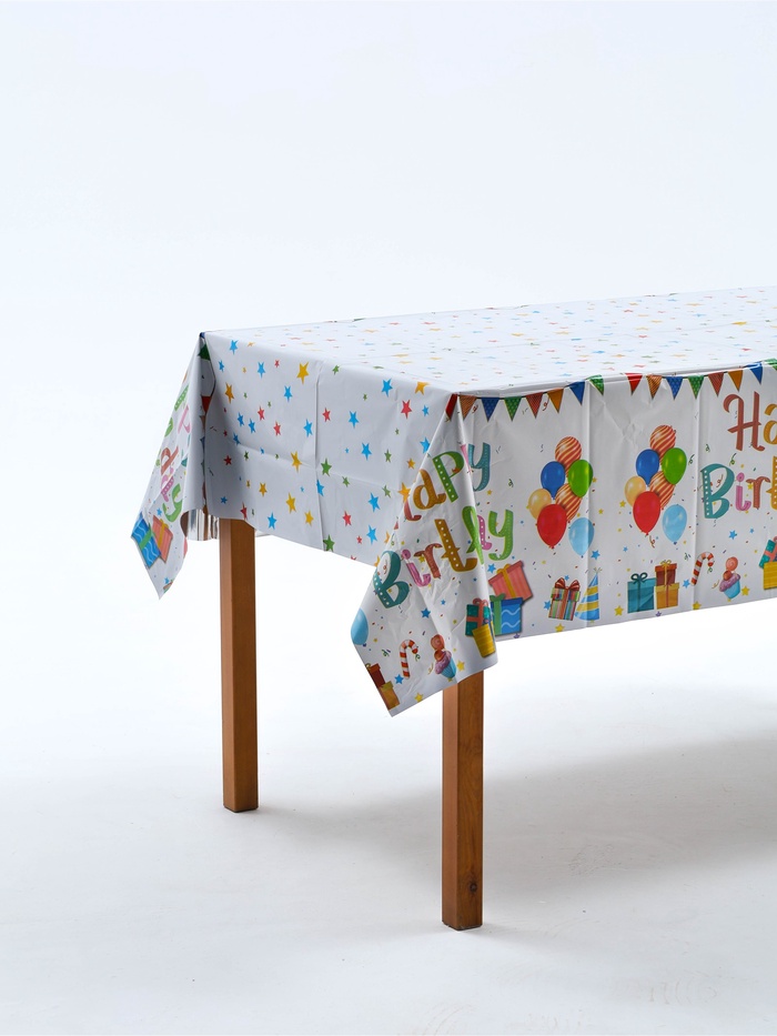 Скатерть одноразовая «С днём рождения», 137×183 см, белая - Фото 1