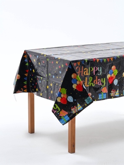Скатерть одноразовая «С днём рождения», 137×183 см, чёрная