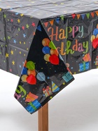 Скатерть одноразовая «С днём рождения», 137×183 см, чёрная - Фото 2