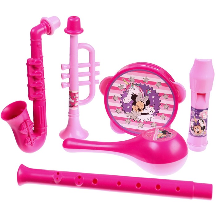 Музыкальные инструменты «Минни Маус», в наборе 6 предметов, цвет розовый - Фото 1