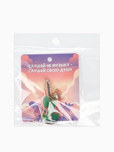 Брошь «Скрипка с бабочкой», синяя, зелёный в золоте