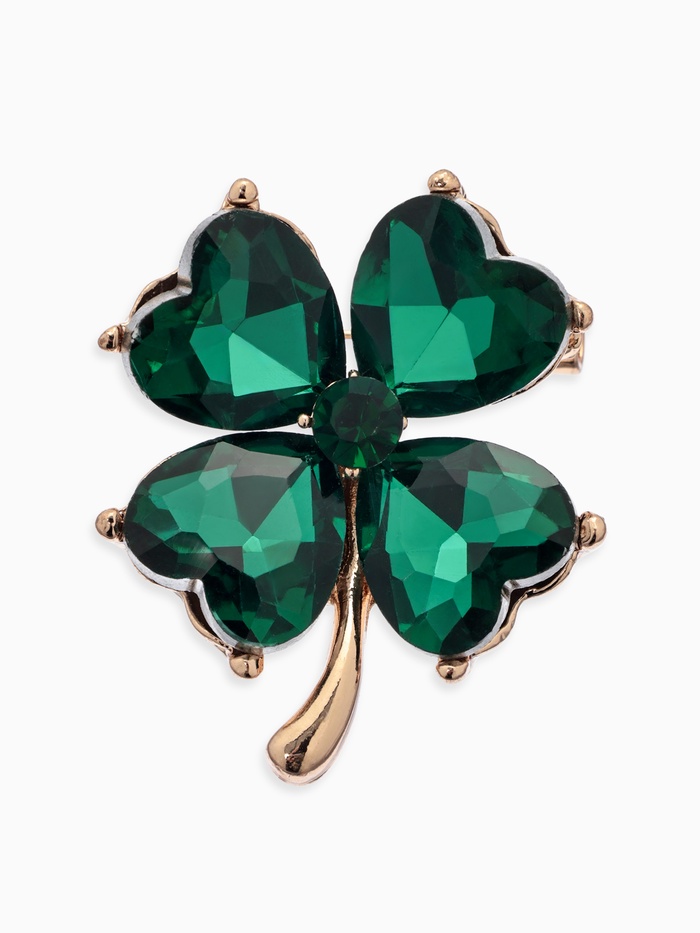 Брошь «Клевер», роскошный, тёмно-зелёная в золоте - Фото 1