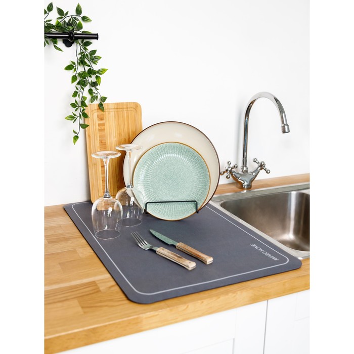 Коврик для посуды с абсорбирующим эффектом AMARO HOME, 40х60см, цвет мокрый асфальт - фото 1885510592