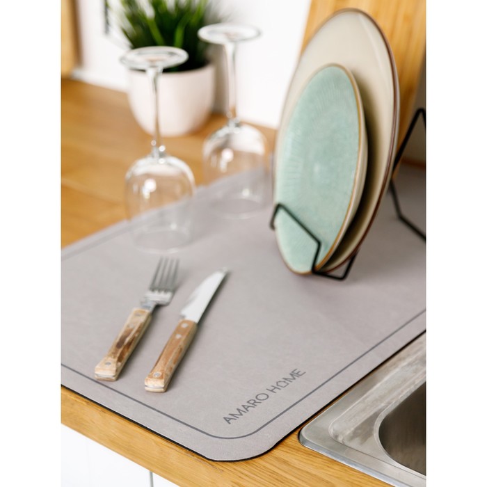Коврик для посуды с абсорбирующим эффектом AMARO HOME, 40х60см, цвет серый - фото 1885510607