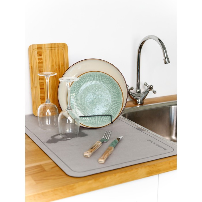 Коврик для посуды с абсорбирующим эффектом AMARO HOME, 40х60см, цвет серый - фото 1907576763