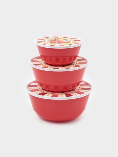 Набор мисок с крышкой Idiland «Гранат», 3 шт.: 1 л, 2 л, 3 л, пластик, красный