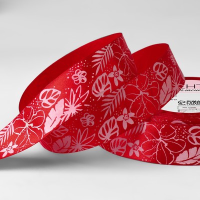 Лента атласная «Тропики», 25 мм, 23±1 м, красная №026