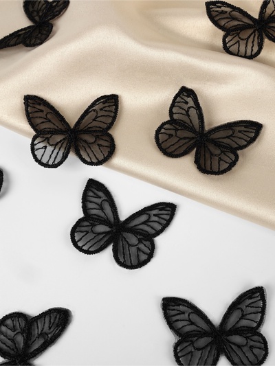 Аппликация для одежды «Бабочка», текстильная, 3.5×4 см, 10 шт., чёрная