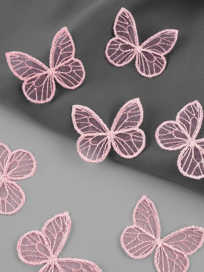 Аппликация для одежды «Бабочка», текстильная, 3.5×4 см, 10 шт., розовая - Фото 1