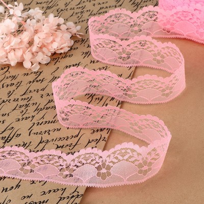 Кружево капроновое, 40 мм × 10 ± 1 м, цвет розовый