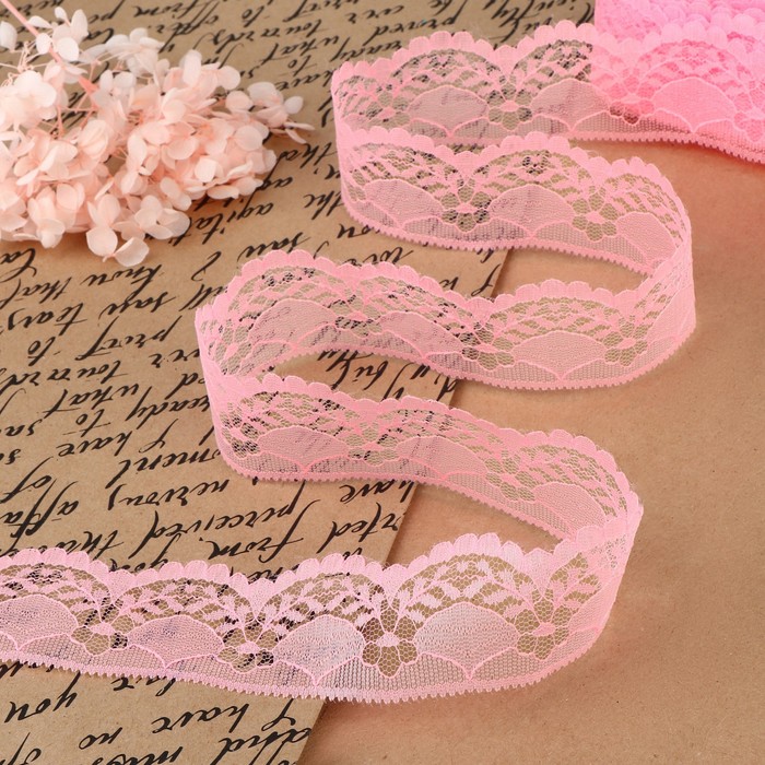 Кружево капроновое, 40 мм × 10 ± 1 м, цвет розовый