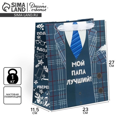 Пакет подарочный ламинированный, упаковка, «Мой папа лучший», ML 27×23×11.5 см