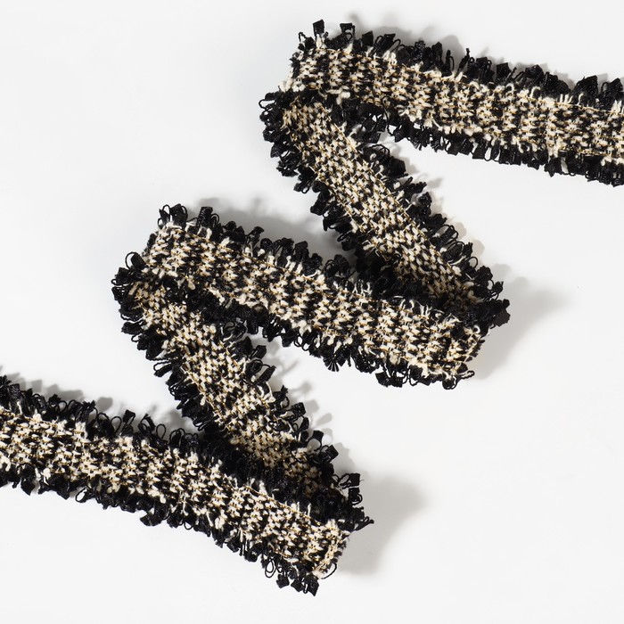 Тесьма декоративная «Твидовая», двусторонняя, 30 мм, 5±0.5 м, чёрная, белая - Фото 1