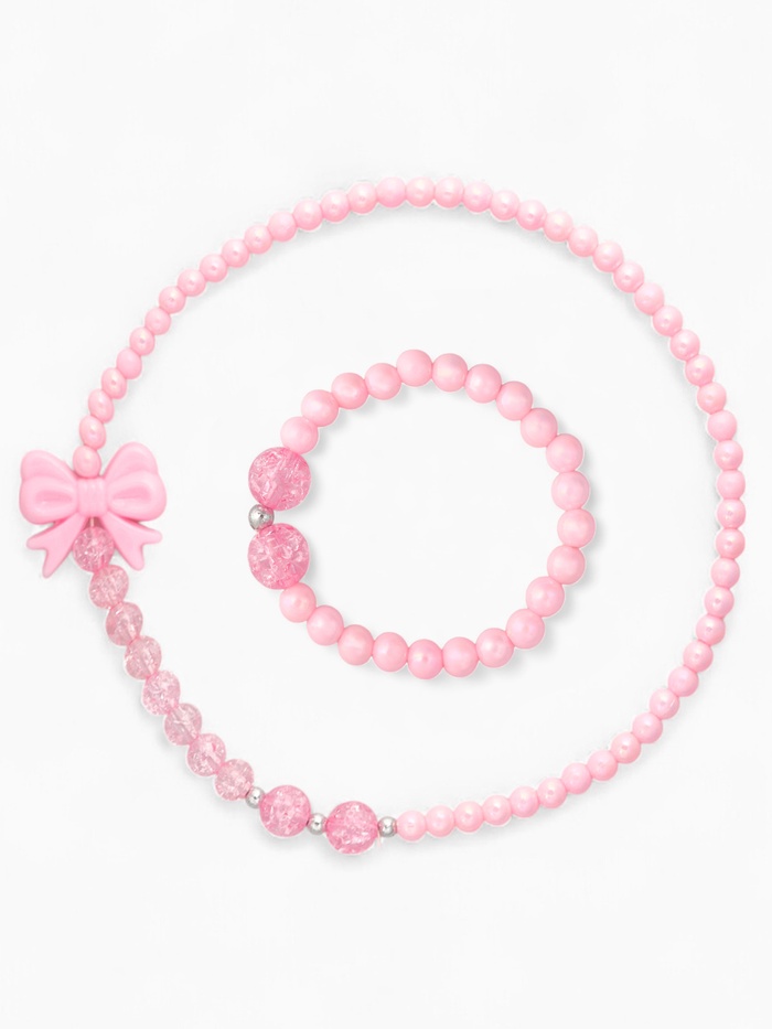 Набор детских украшений Выбражулька «Бантик», 2 предмета: бусы, браслет d=5 см розовый