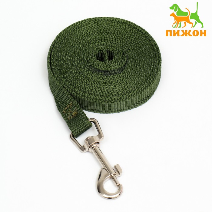 Поводок, 3 м, ширина 1.5 см, зелёный - Фото 1