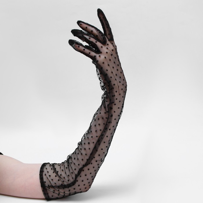 Карнавальные перчатки, цвет черный в горох, длинные - фото 1906130153
