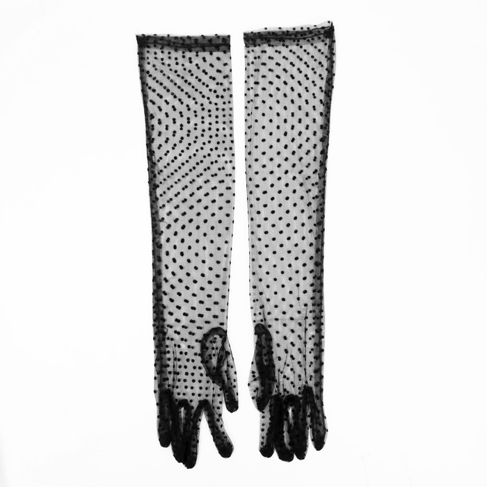 Карнавальные перчатки, цвет черный в горох, длинные - фото 1906130154