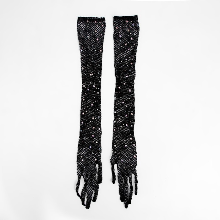Карнавальные перчатки, цвет черный со стразами, длинные - фото 1906130164