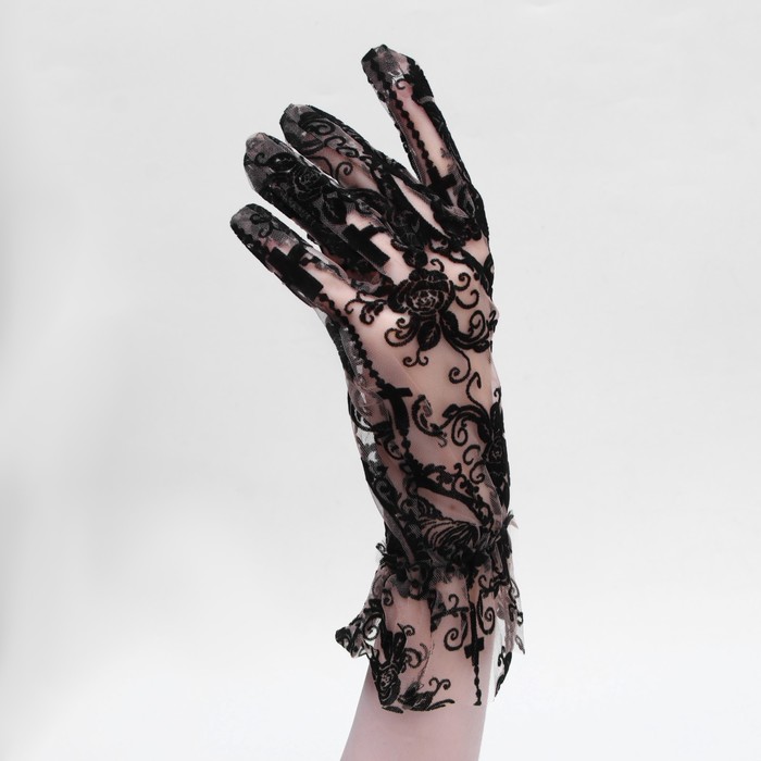 Карнавальные перчатки ажурные, цвет черный, короткие - фото 1884039080