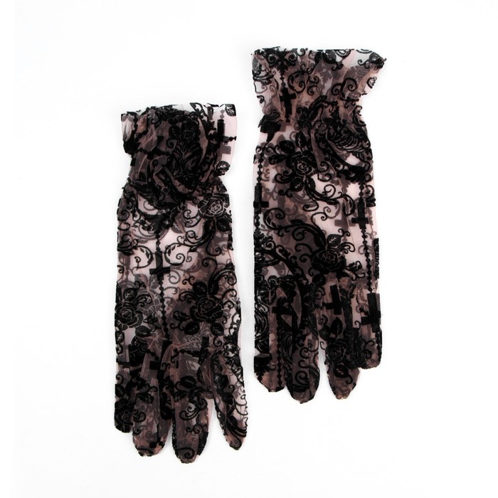 Карнавальные перчатки ажурные, цвет черный, короткие - фото 1910512138
