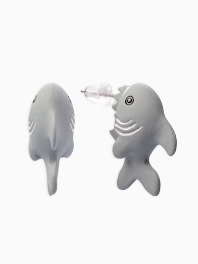 Серьги из полимерной глины «Акула», цвет серый