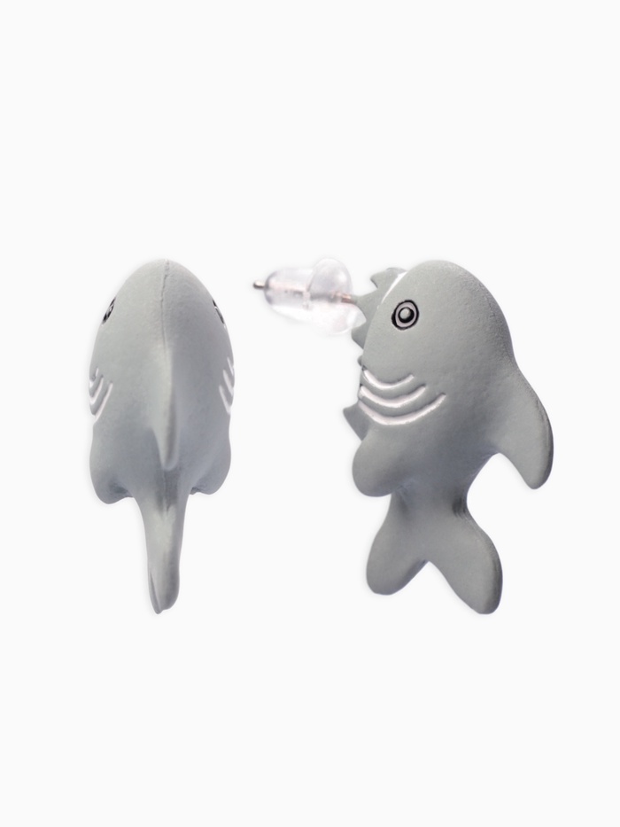 Серьги из полимерной глины «Акула», цвет серый - Фото 1