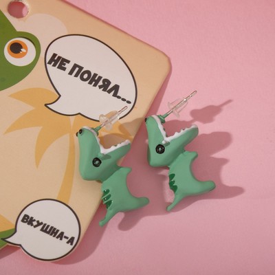 Серьги из полимерной глины «Динозавр», цвет зеленый