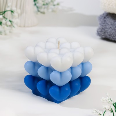 Свеча фигурная "Бабл Сердце", 6х6 см, бело-голубая