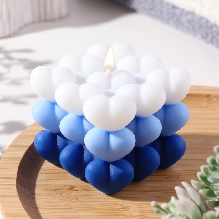 Свеча фигурная "Бабл Сердце", 6х6 см, бело-голубая - Фото 1
