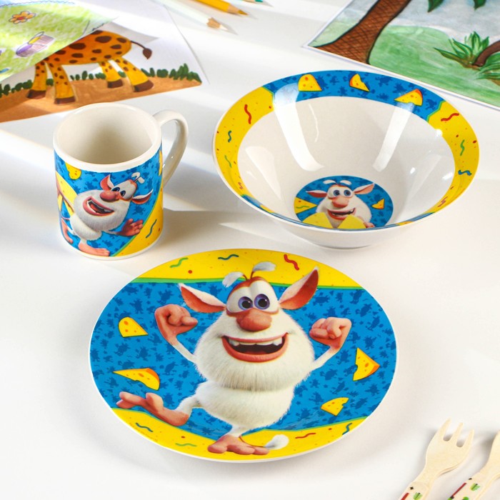 Набор детской посуды «Буба»: 3 предмета: кружка 250 мл, салатник d=17,6 см, тарелка d=19,2 см - Фото 1
