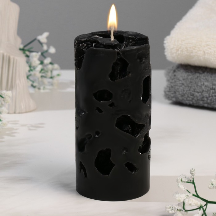 Свеча ароматическая декоративная Ажурная, черный, 6х13 см, кожа и печенье