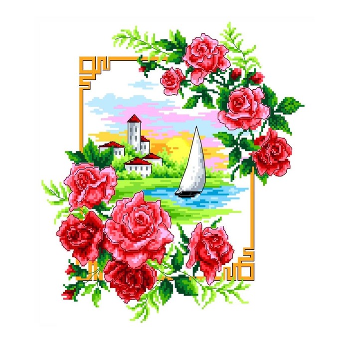 Набор для вышивки крестом на канве с нанесённым рисунком «Розы», 23х30 см