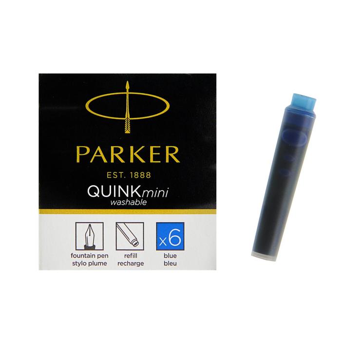 Картридж Parker MINI для перьевой ручки с синими чернилами неводостойкими Washable, 6шт - фото 3608003
